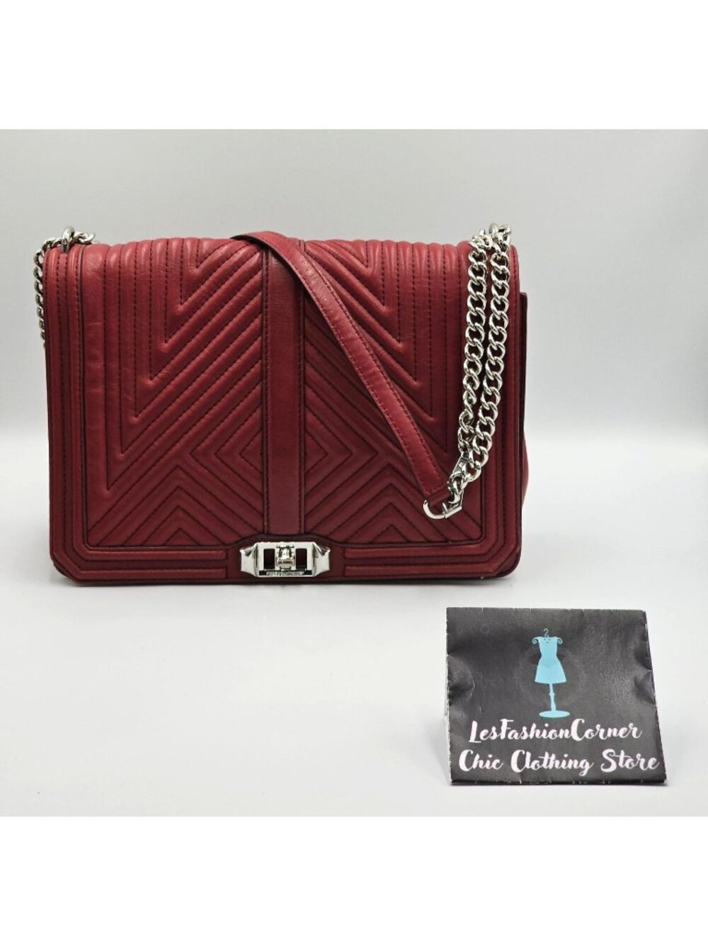 Rebecca Minkoff Women's Red Chevron leather Quilted Love Crossbody Bag Sz M 2558 - Picture 5 of 16